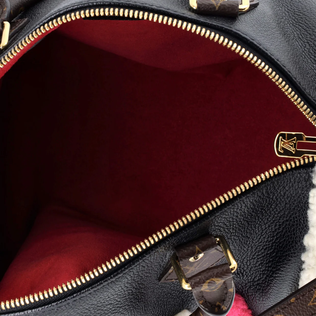 Speedy Bandouliere Bag Leather and Monogram Teddy Shearling 30 - Deep Luxury