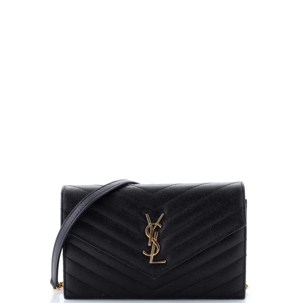 Classic Monogram Wallet on Chain Matelasse Chevron Leather Small - Deep Luxury