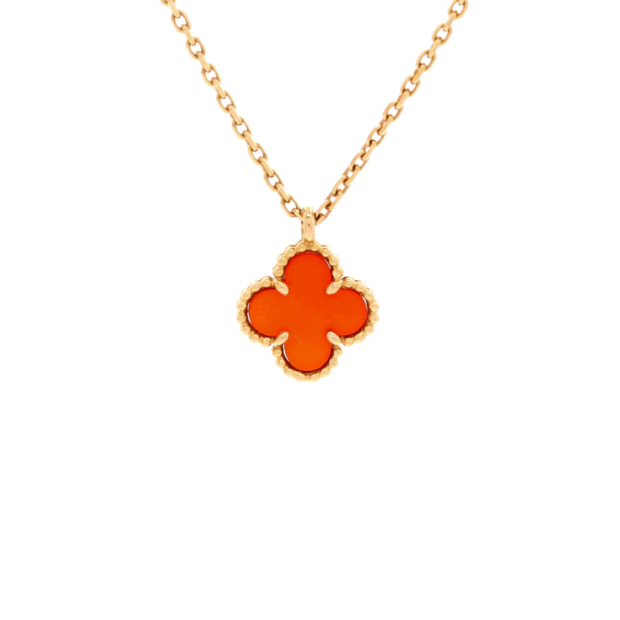 Sweet Alhambra Pendant Necklace 18K Rose Gold and Carnelian - Deep Luxury