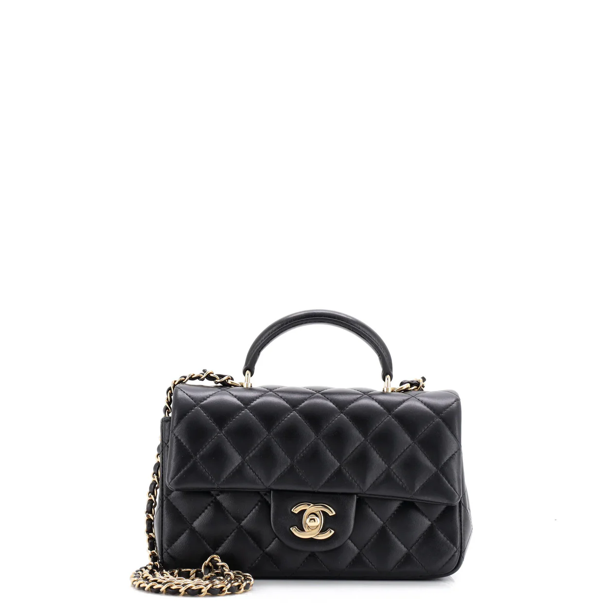 Classic Single Flap Top Handle Bag Quilted Lambskin Mini - Deep Luxury