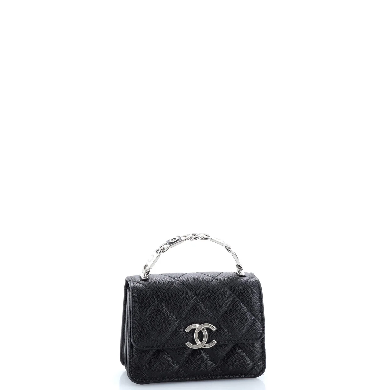 Coco Enamel Top Handle Flap Clutch with Chain Quilted Caviar - Deep Luxury