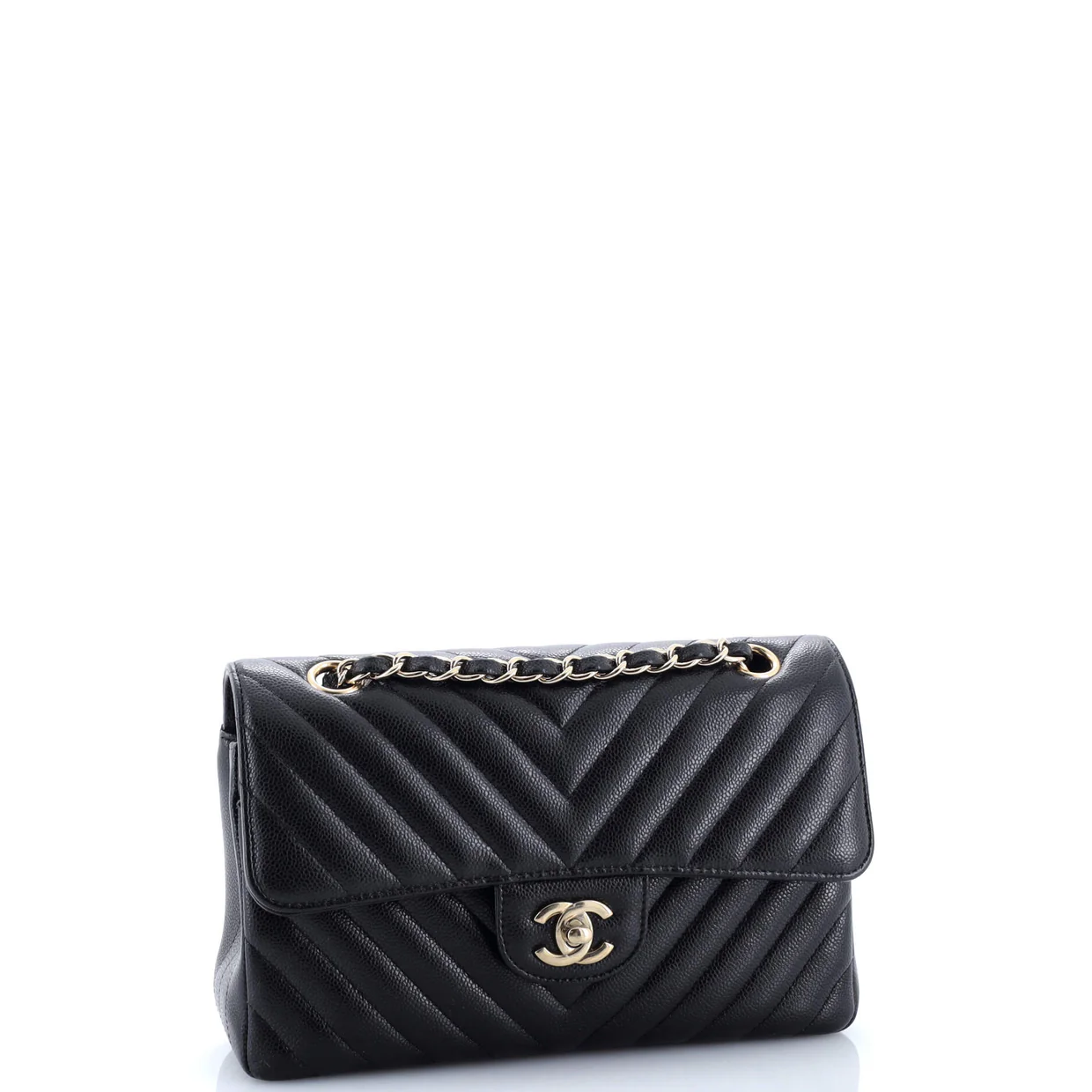 Classic Double Flap Bag Chevron Caviar Small - Deep Luxury