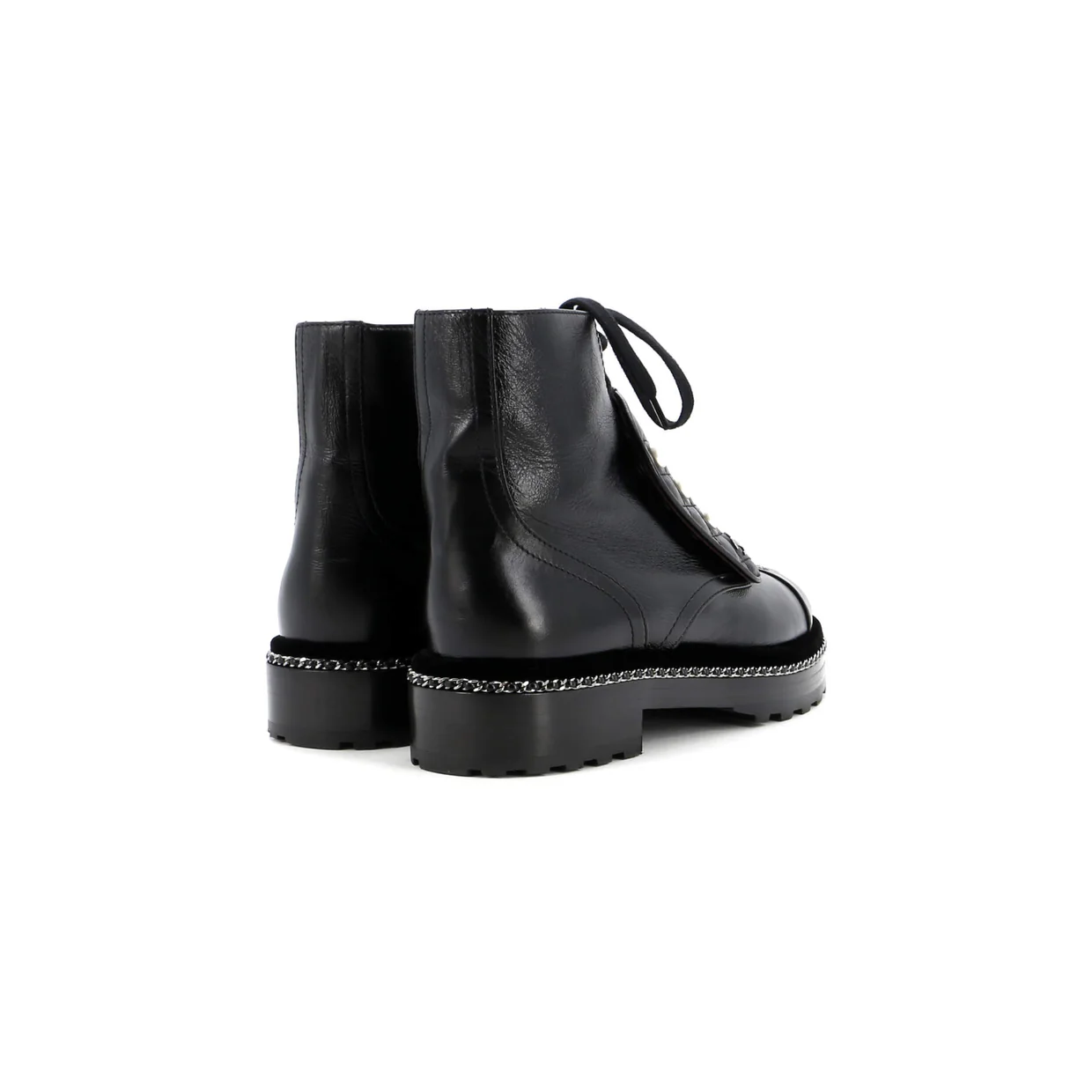 Women's Cap Toe CC Chain Around Pearl Combat Boots Leather - Deep Luxury