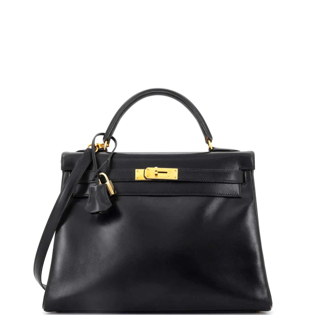 Kelly Handbag Noir Box Calf with Gold Hardware 32 - Deep Luxury