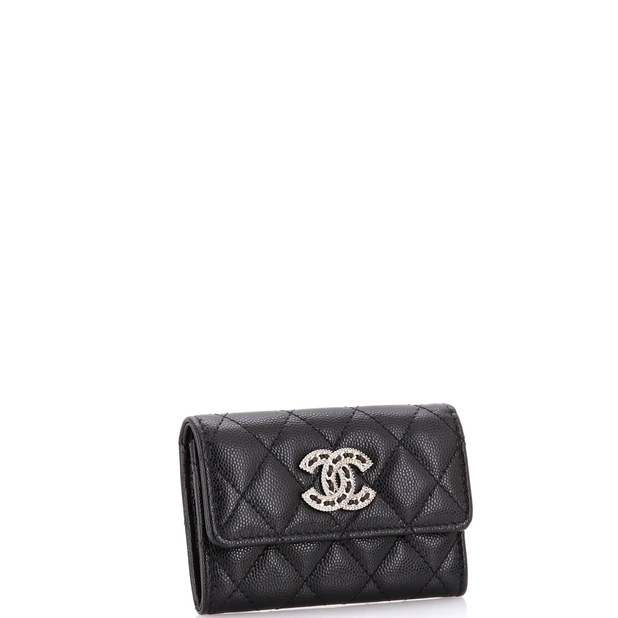 Crystal CC Flap Card Case Quilted Caviar - Deep Luxury