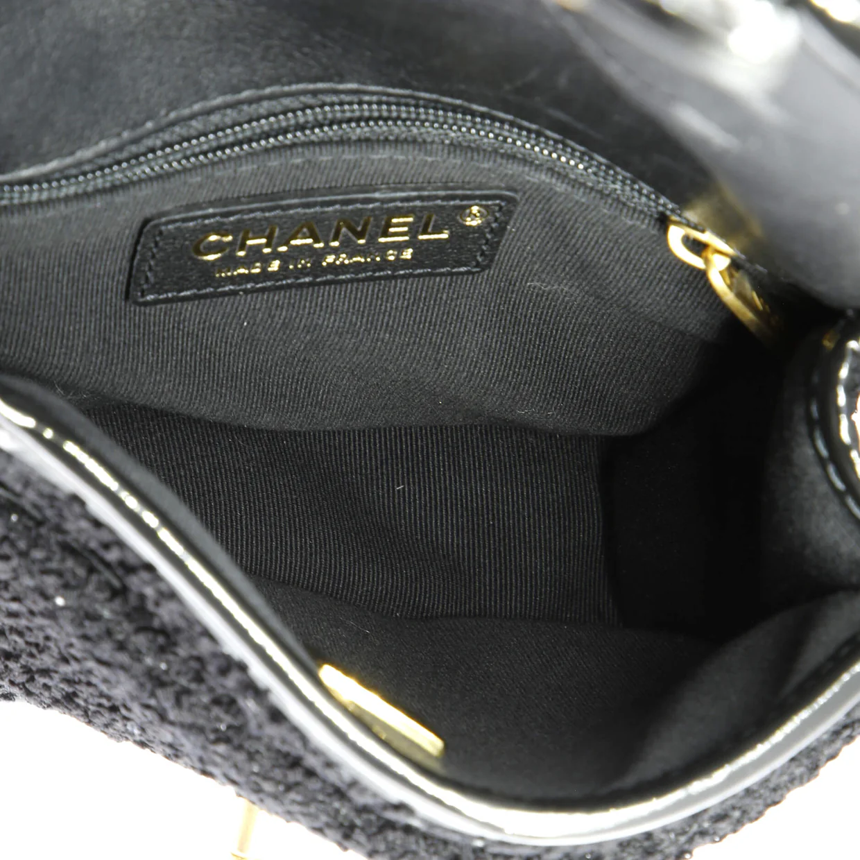 School Memory Top Handle Flap Bag Quilted Tweed with Patent Mini - Deep Luxury