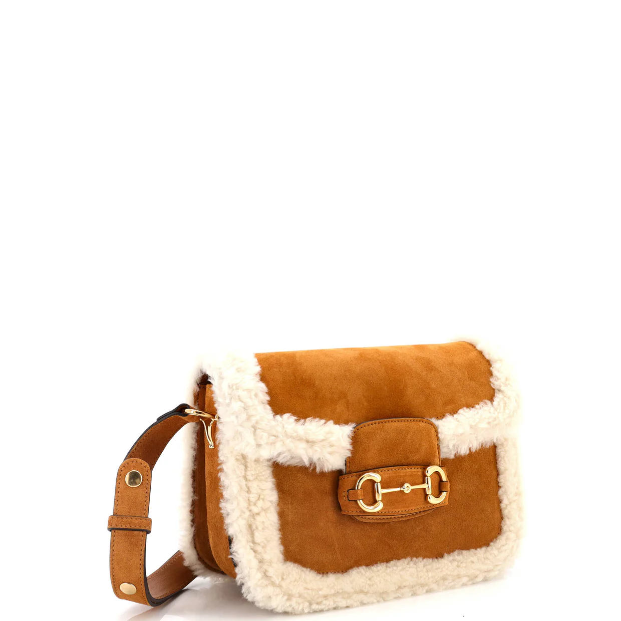 Horsebit 1955 Shoulder Bag Suede with Shearling Small - Deep Luxury