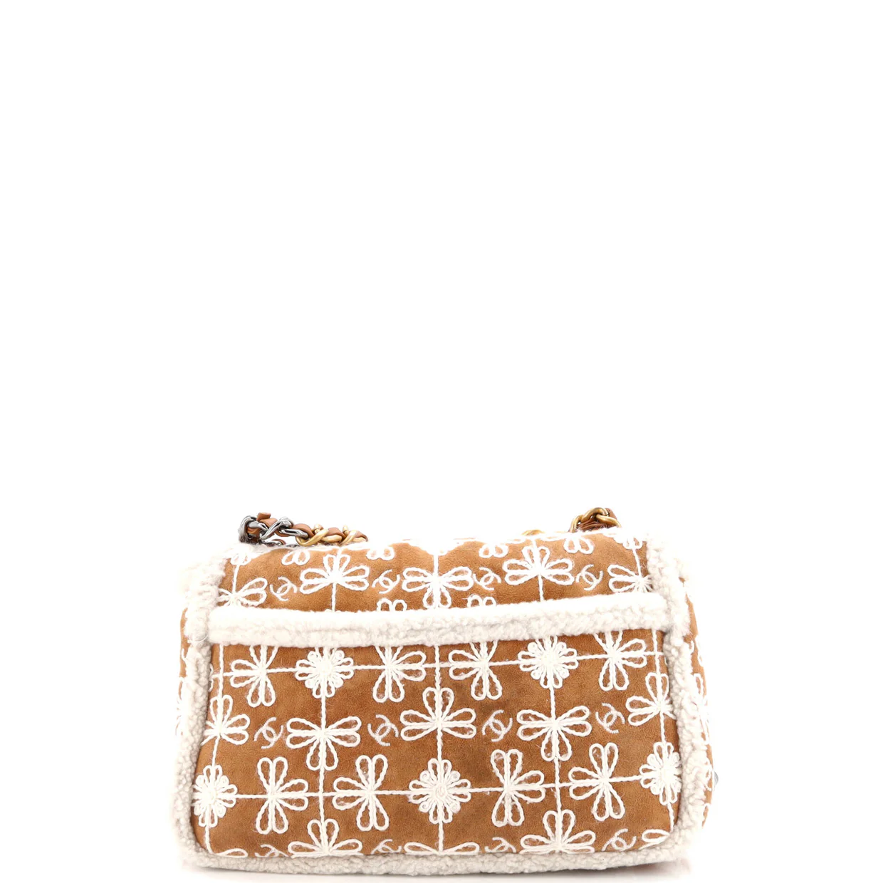 19 Flap Bag Embroidered Suede with Shearling Medium - Deep Luxury