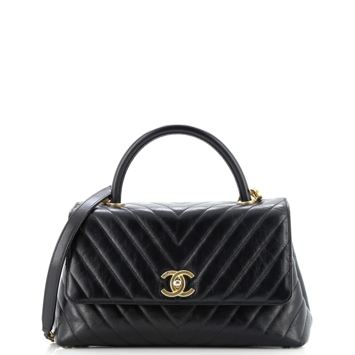 Coco Top Handle Bag Chevron Calfskin Small - Deep Luxury