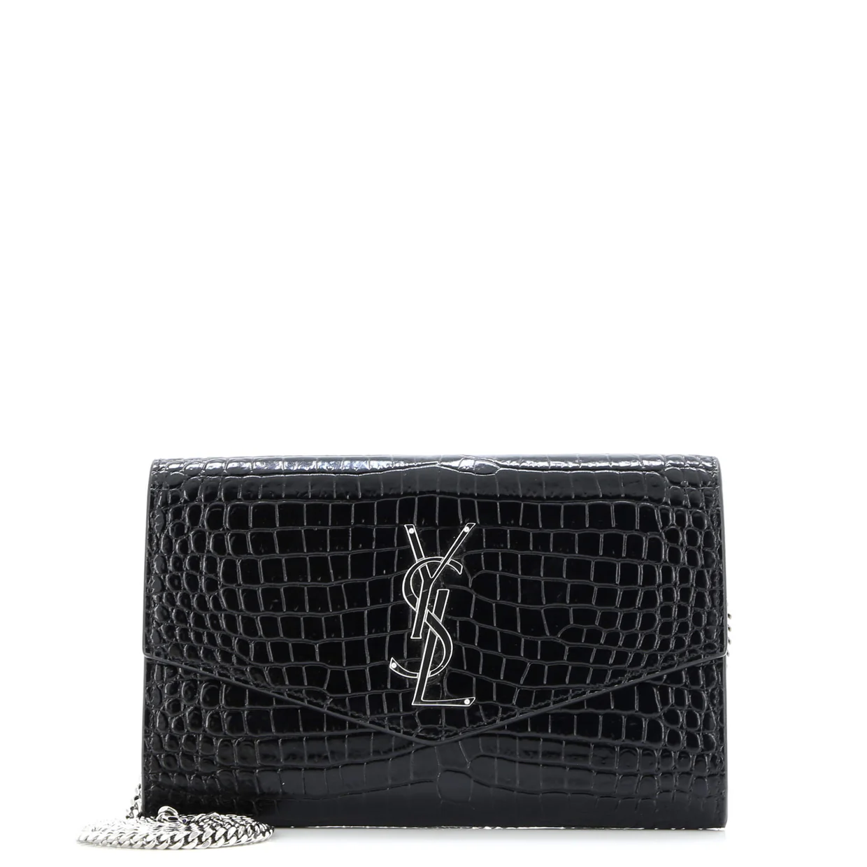 Uptown Chain Wallet Crocodile Embossed Leather - Deep Luxury