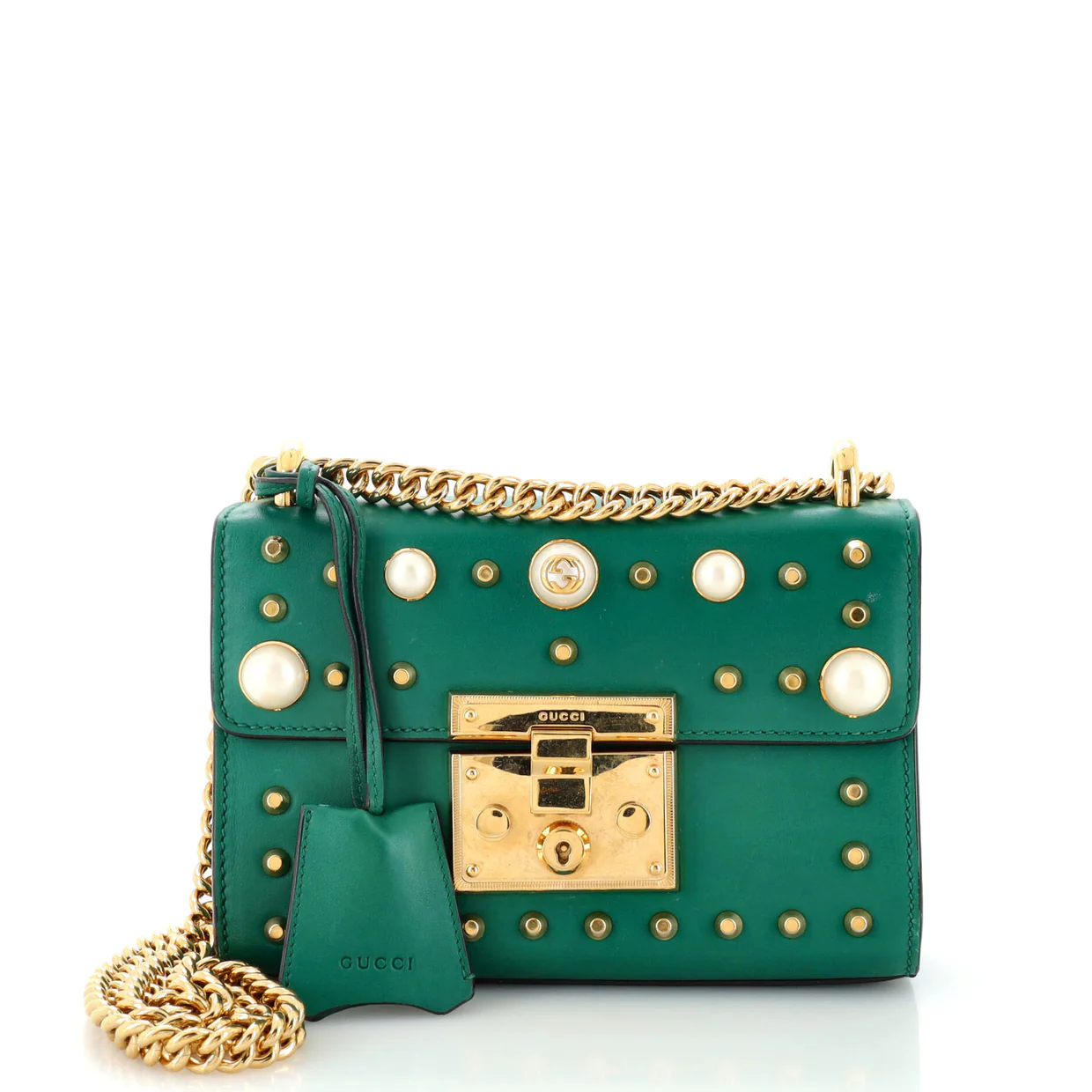 Pearly Padlock Shoulder Bag Studded Leather Small - Deep Luxury