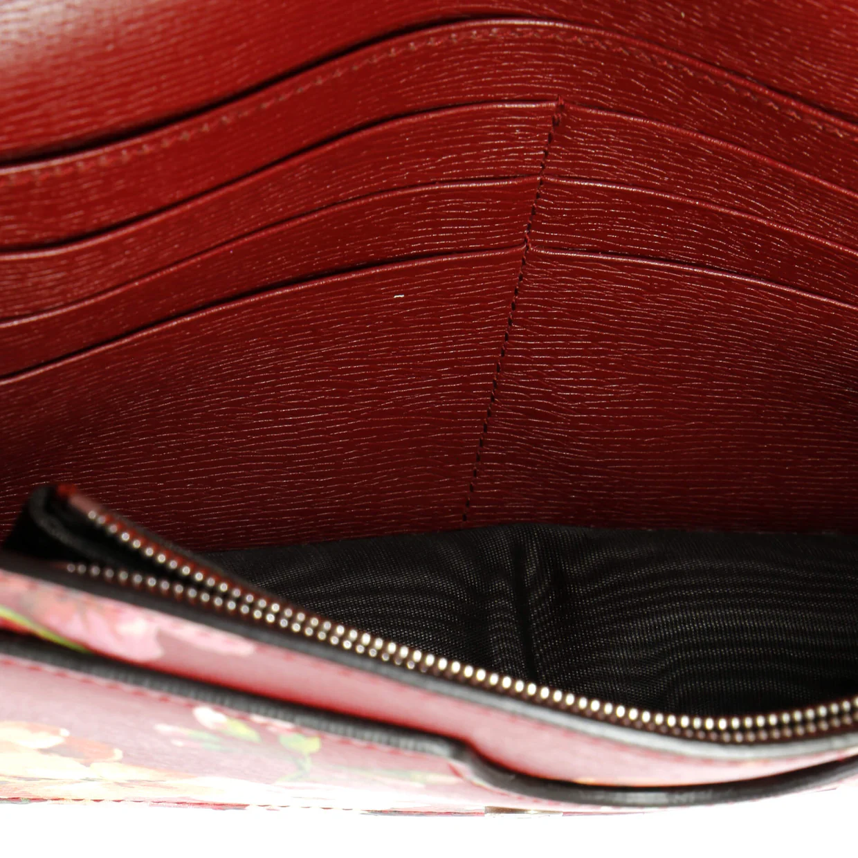 Chain Wallet Blooms Print Leather - Deep Luxury