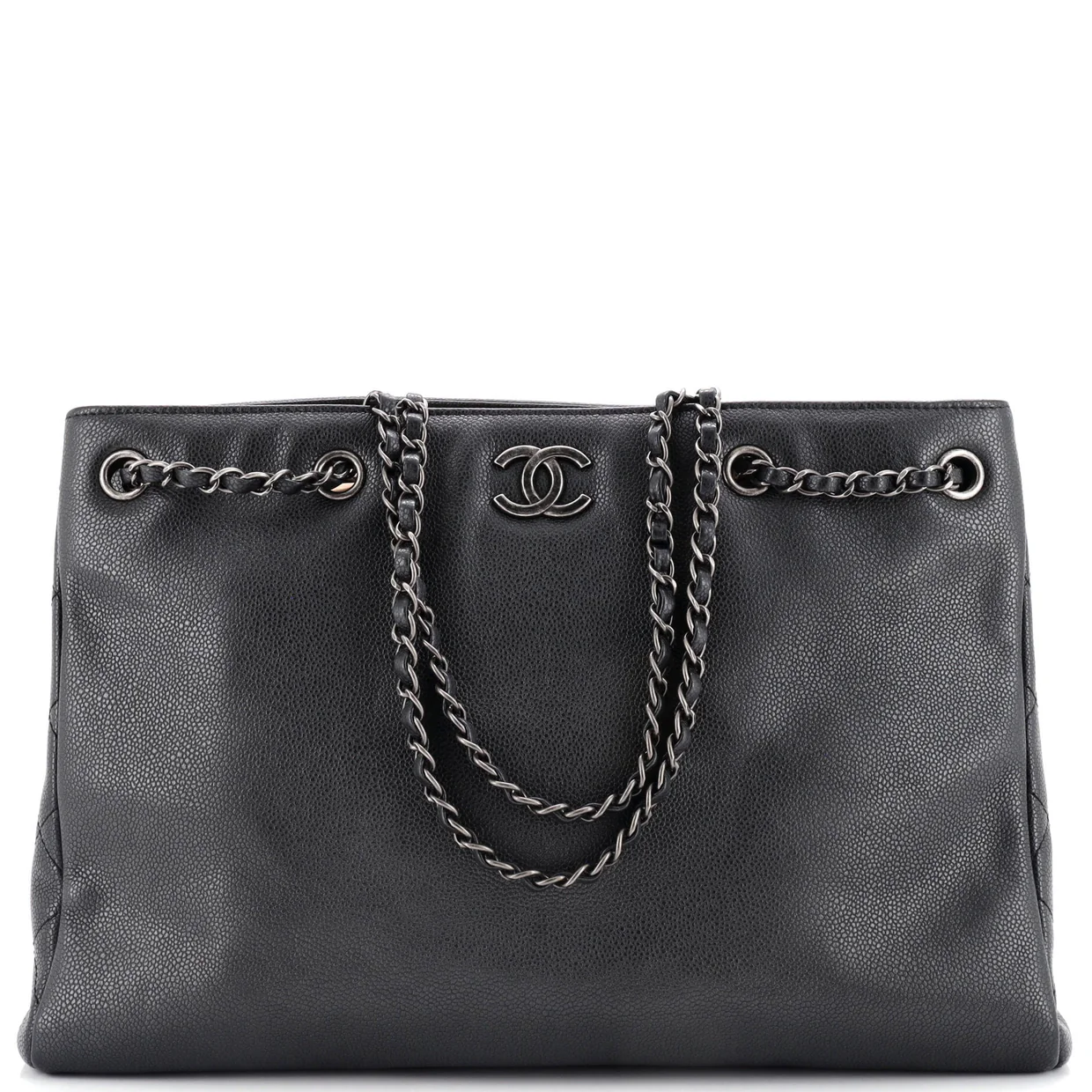 Woven Chain Shopping Tote Caviar Large - Deep Luxury