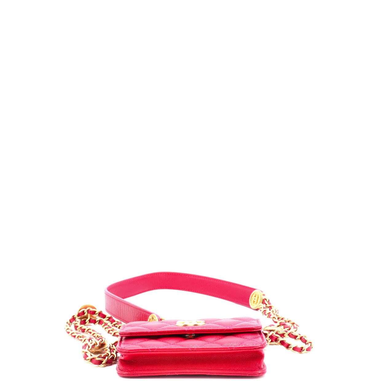 Twist Your Buttons Flap Coin Purse with Chain Quilted Shiny Caviar - Deep Luxury