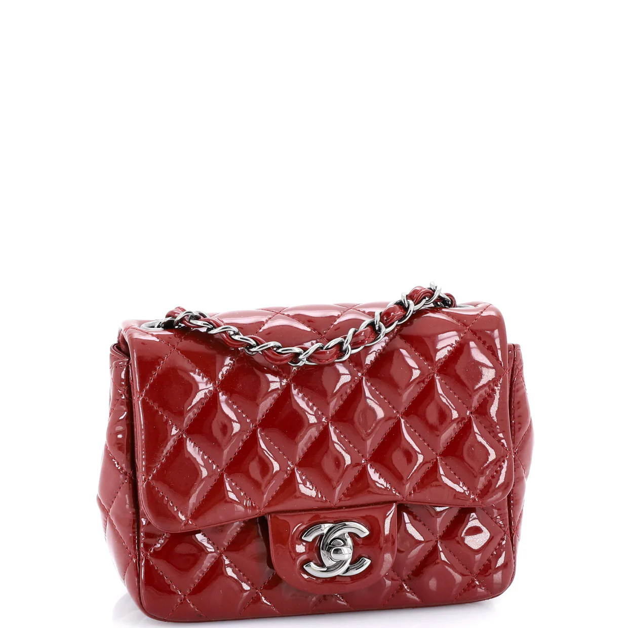 Square Classic Single Flap Bag Quilted Patent Mini - Deep Luxury