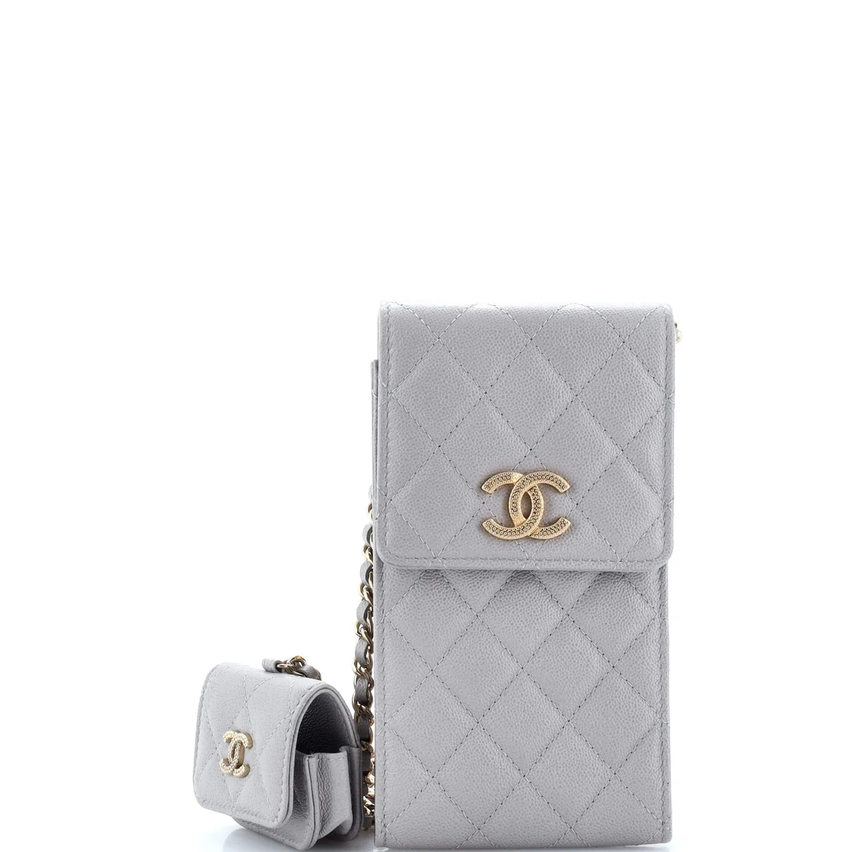 Textured CC Flap Phone Holder Crossbody Bag with AirPods Pro Case Quilted Caviar - Deep Luxury