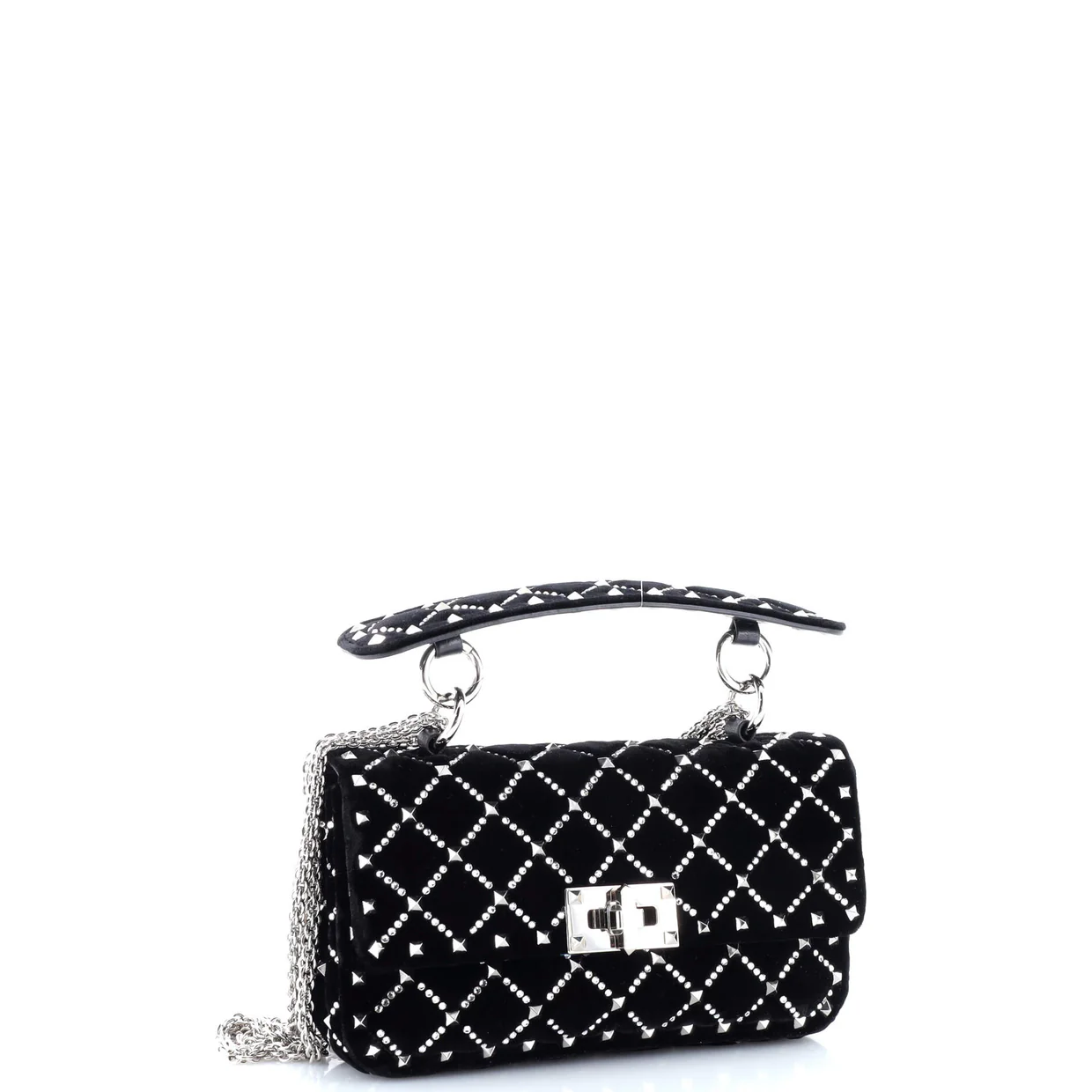 Rockstud Spike Flap Bag Crystal Embellished Quilted Velvet Small - Deep Luxury
