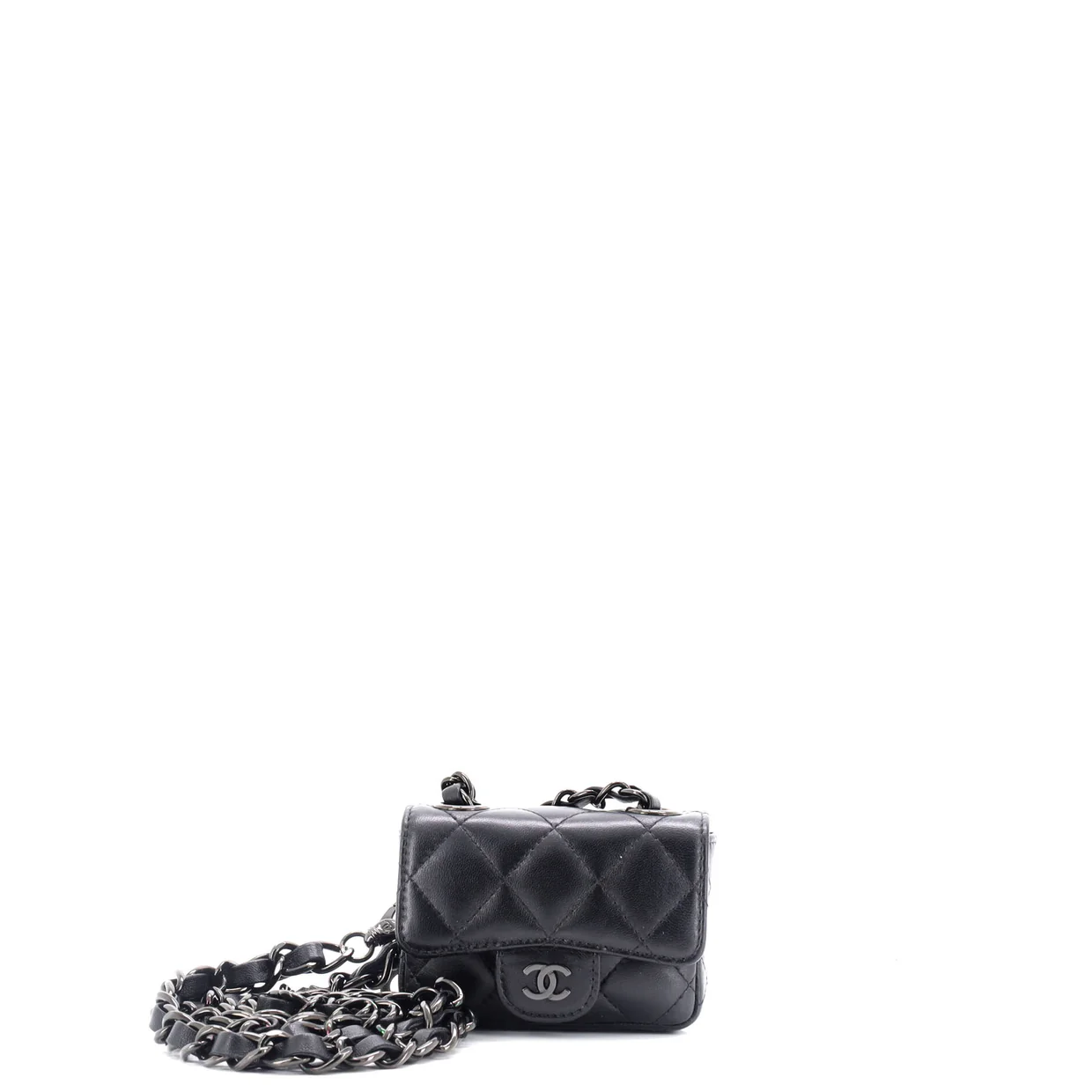 So Black Classic Flap Charm Chain Belt Bag Quilted Lambskin Mini - Deep Luxury