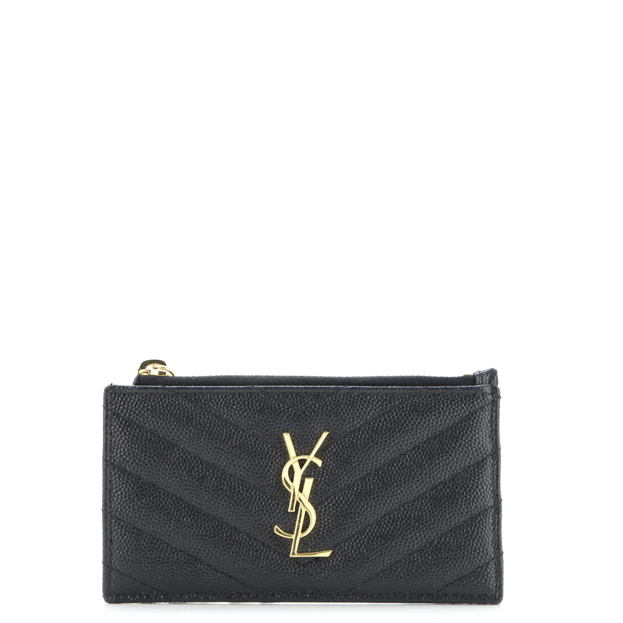 Monogram Fragments Zip Card Holder Matelasse Chevron Patent - Deep Luxury