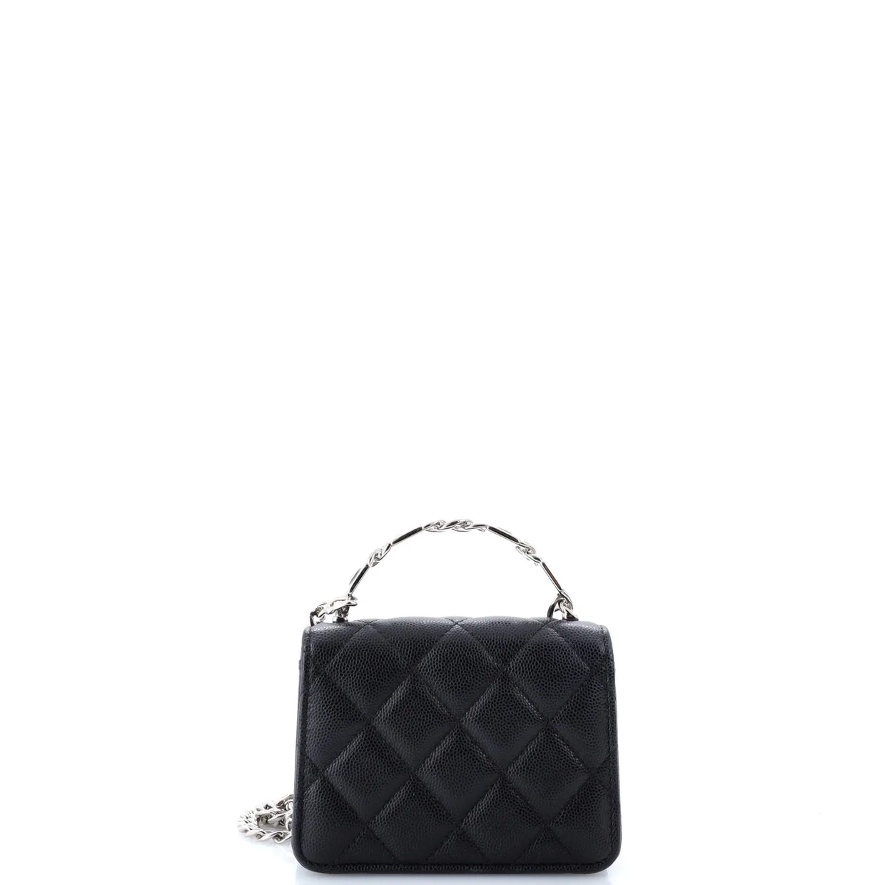 Coco Enamel Top Handle Flap Clutch with Chain Quilted Caviar - Deep Luxury