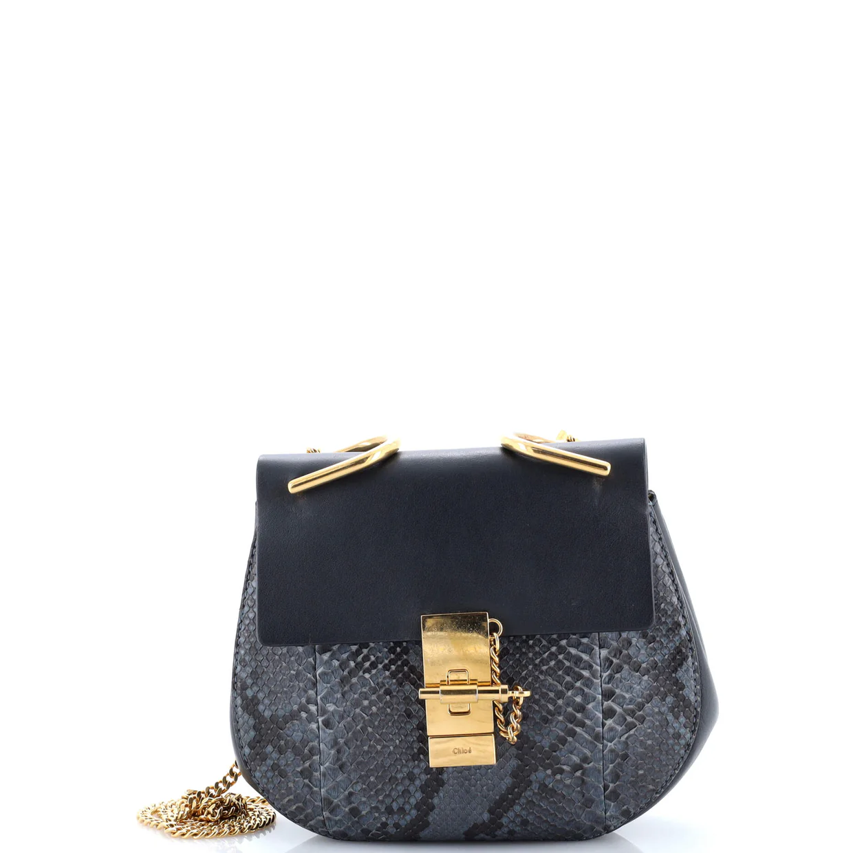 Drew Crossbody Bag Python and Leather Small - Deep Luxury