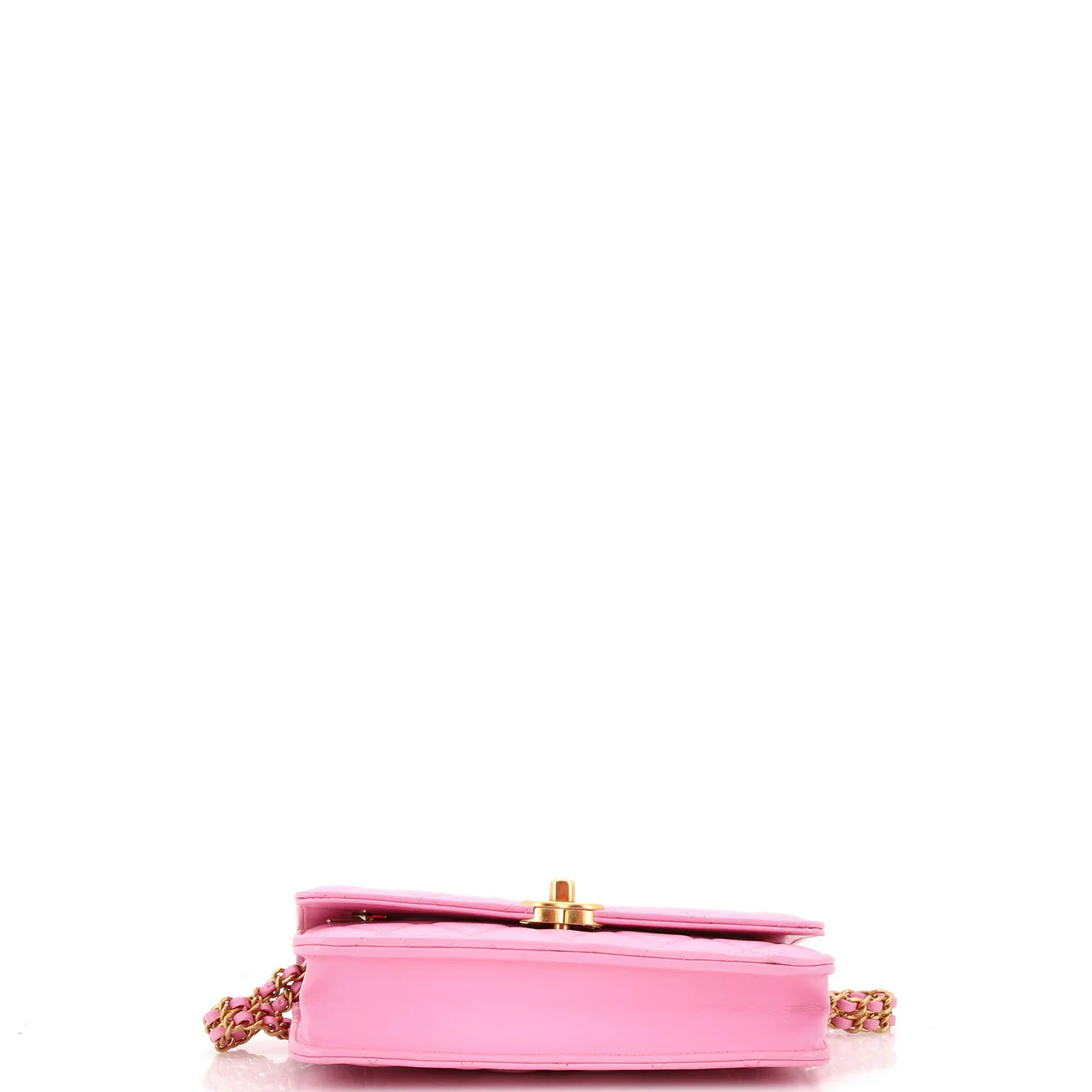 Double Chain CC Wallet on Chain Quilted Shiny Calfskin - Deep Luxury