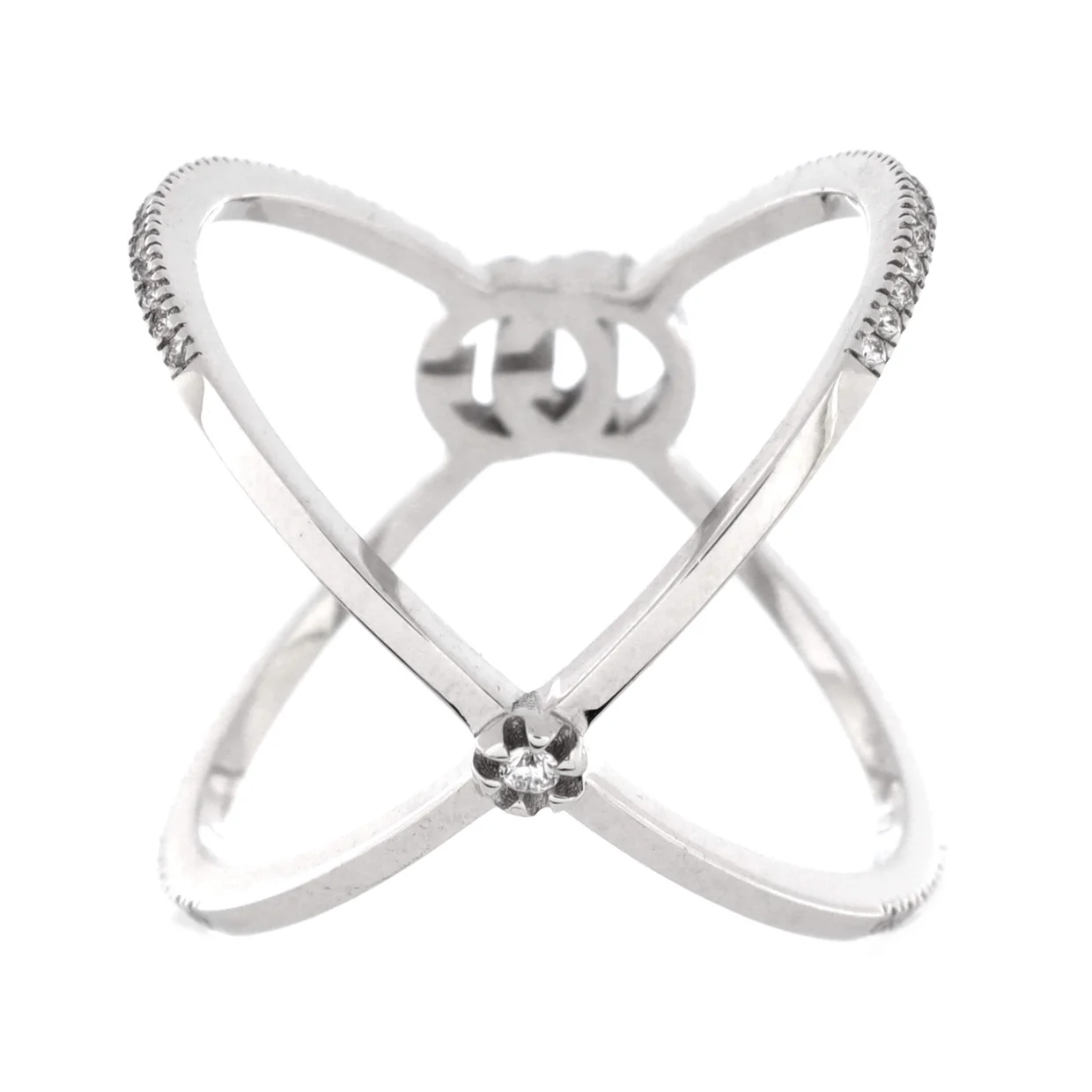 GG Running Cross Ring 18K White Gold and Pave Diamonds - Deep Luxury