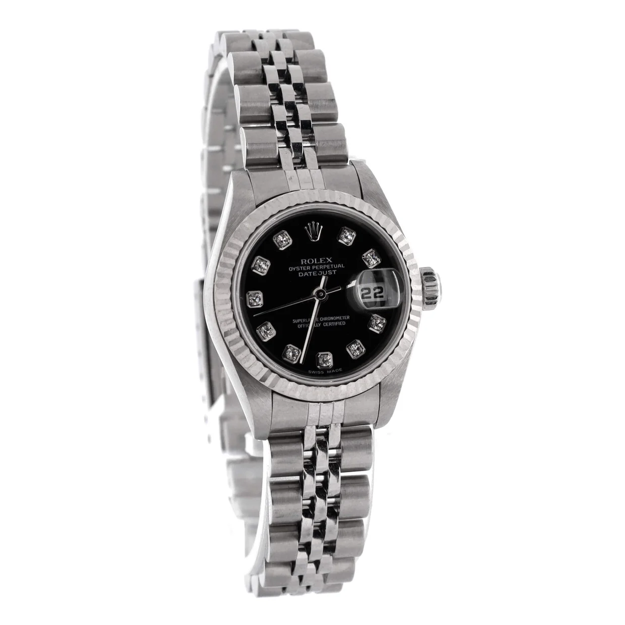 Oyster Perpetual Datejust Automatic Watch Stainless Steel and White Gold with Diamond Markers 26 - Deep Luxury