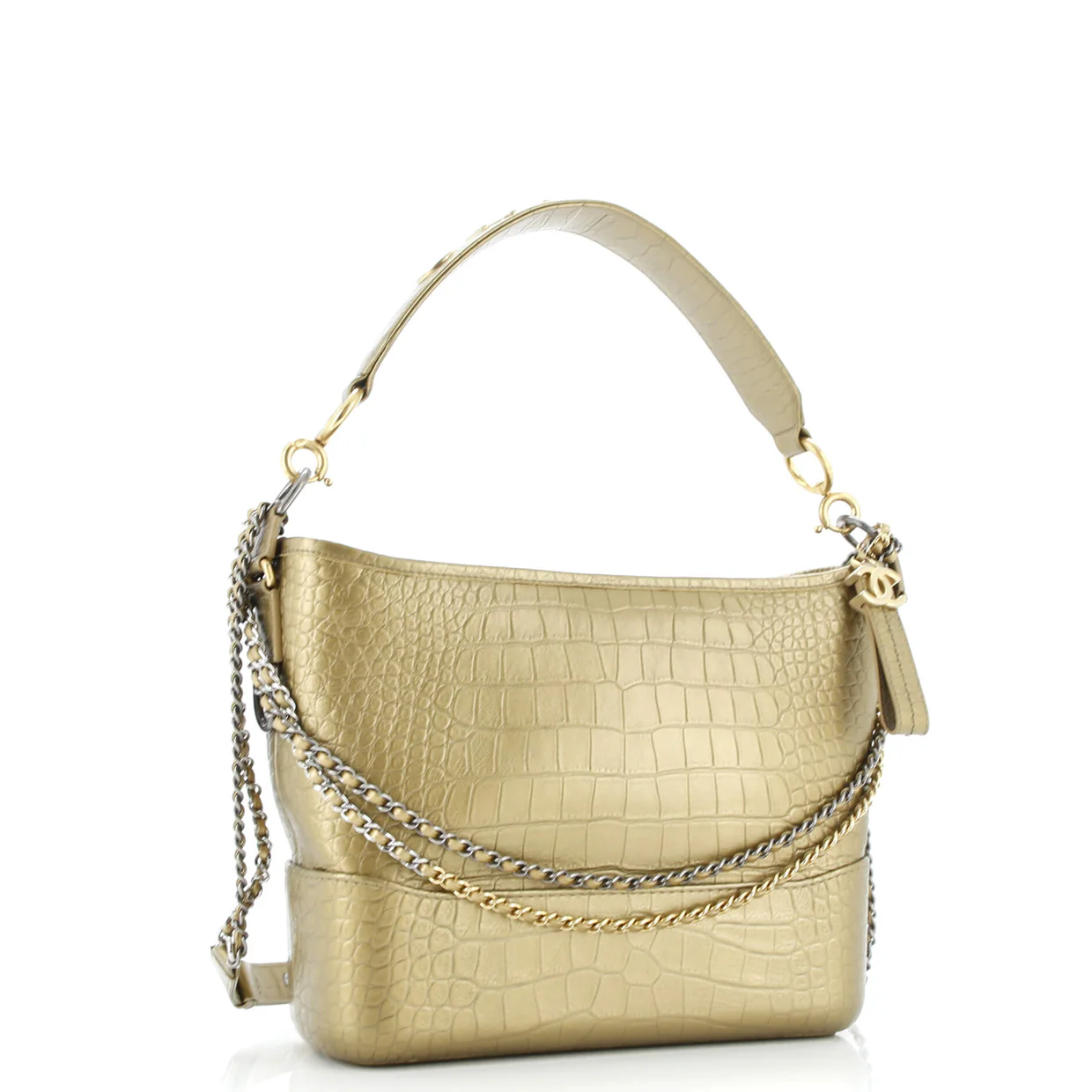 Gabrielle Hobo with Logo Handle Crocodile Embossed Calfskin Medium - Deep Luxury