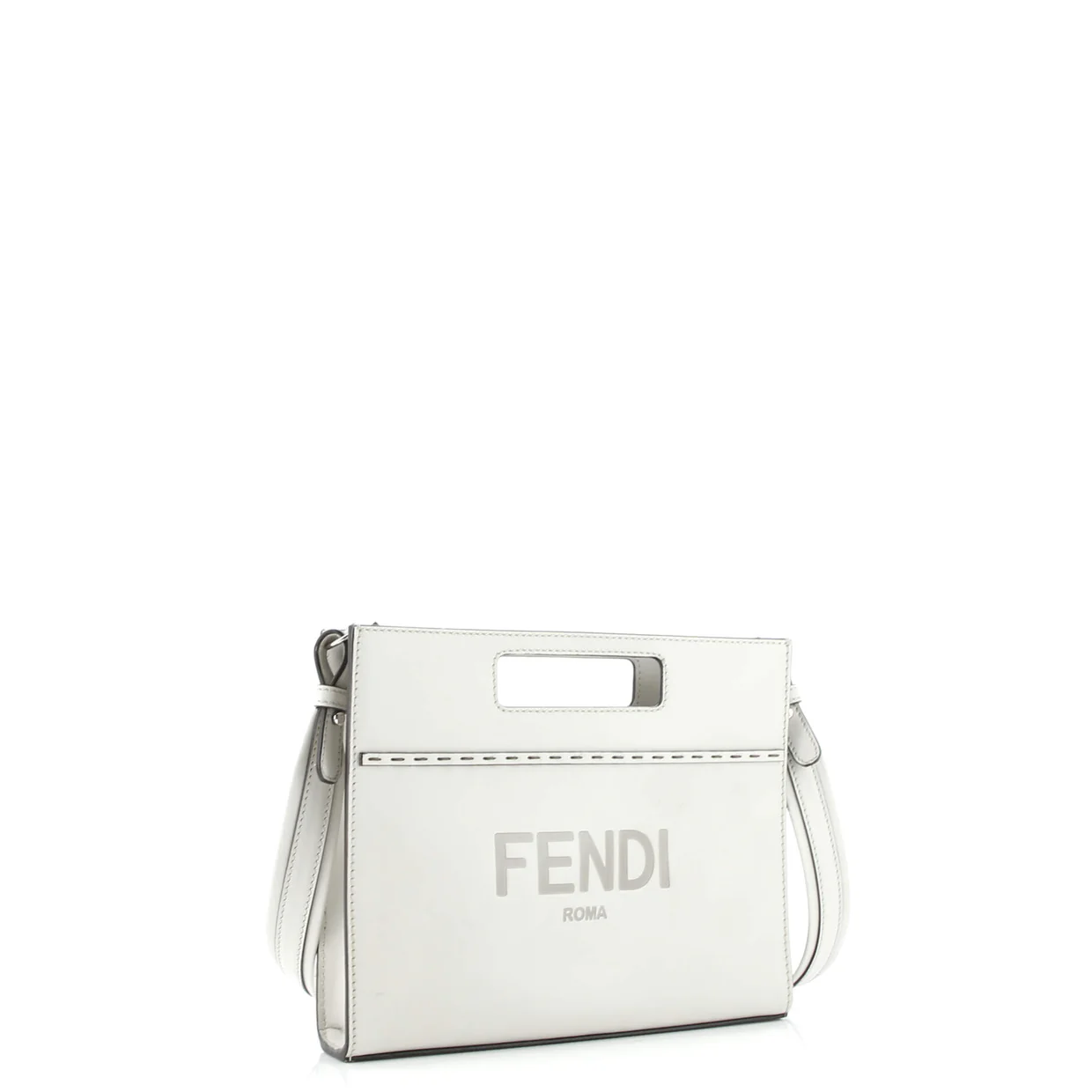 Logo Cut-Out Handle Shopper Tote Embossed Leather Mini - Deep Luxury