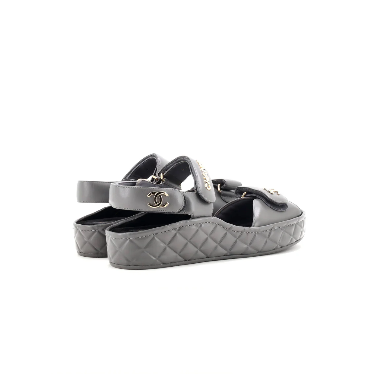 Women's Logo Velcro Strap Wedge Sandals Quilted Leather - Deep Luxury