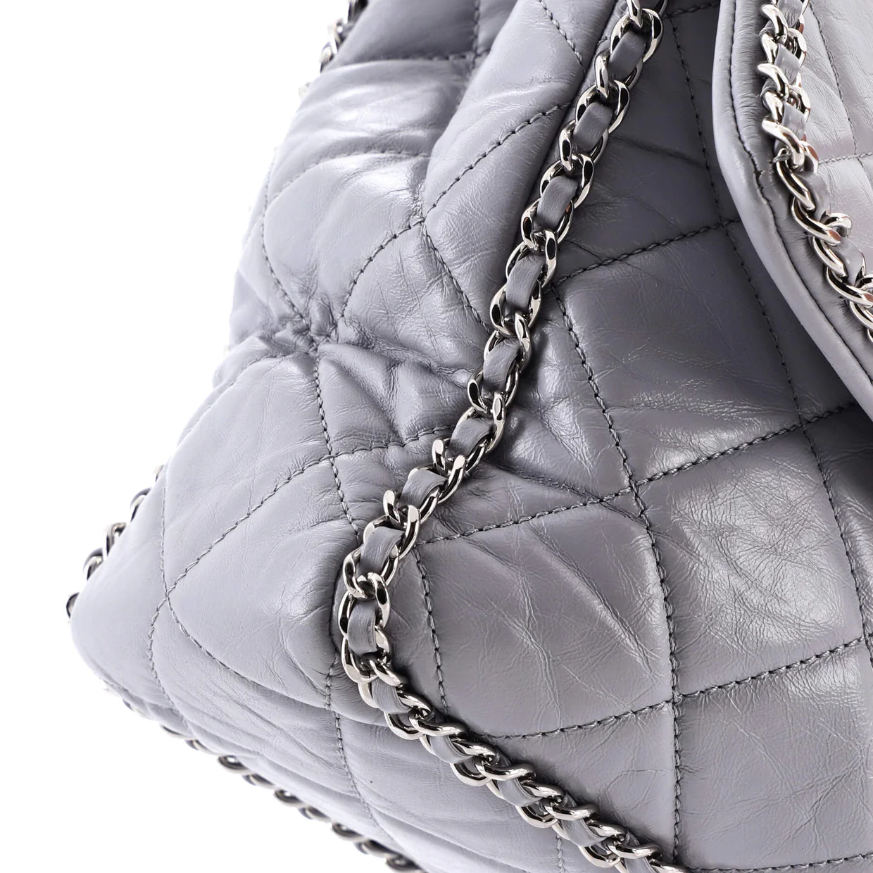 Running Chain Around Flap Bag Quilted Crumpled Calfskin Large - Deep Luxury