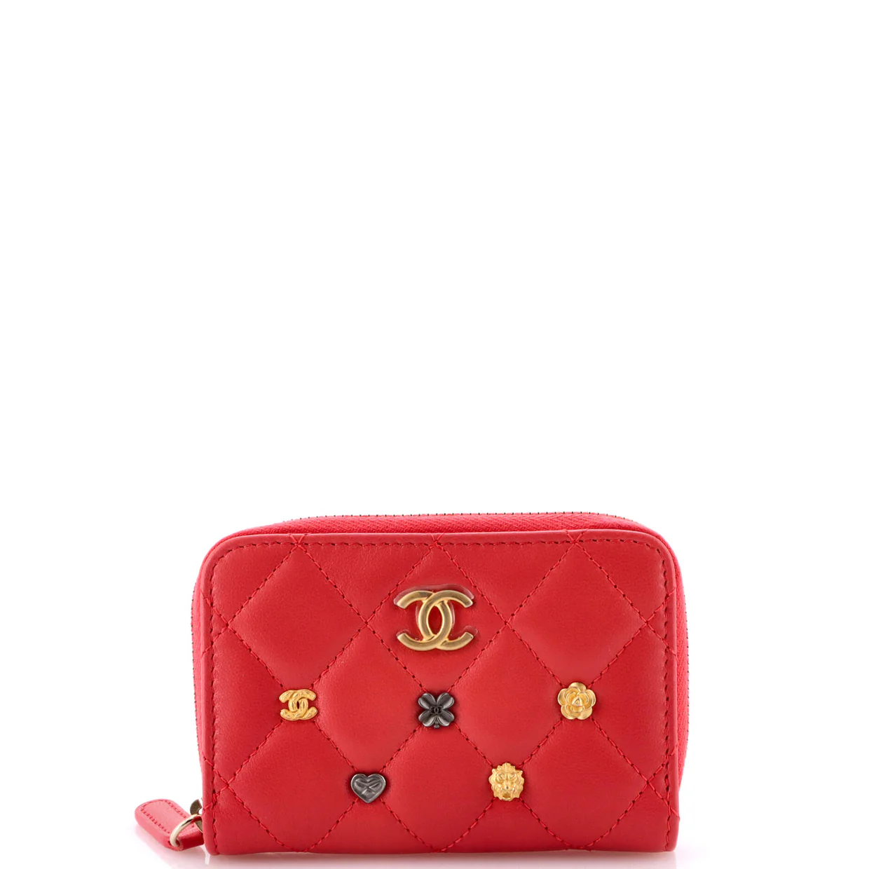 18K Charms Zip Coin Purse Quilted Lambskin Small - Deep Luxury