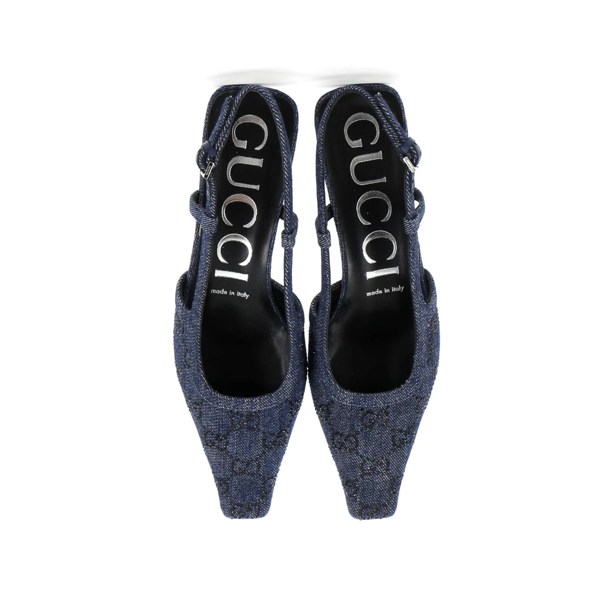 Women's Slingback Pumps Crystal GG Embellished Denim - Deep Luxury