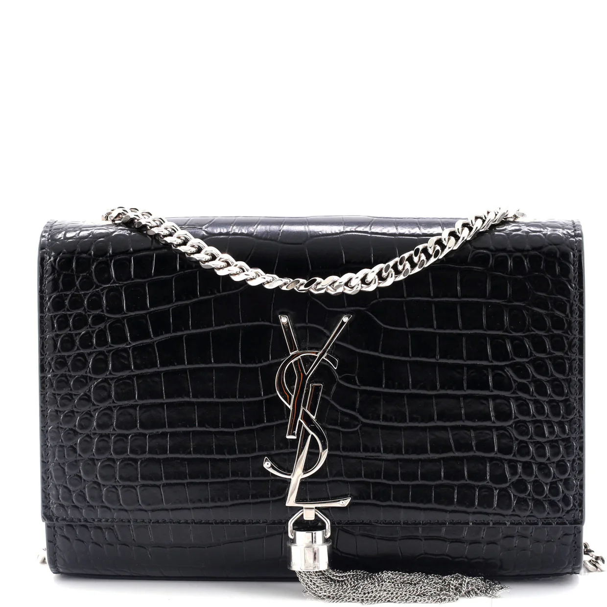 Classic Monogram Tassel Crossbody Bag Crocodile Embossed Leather Small - Deep Luxury