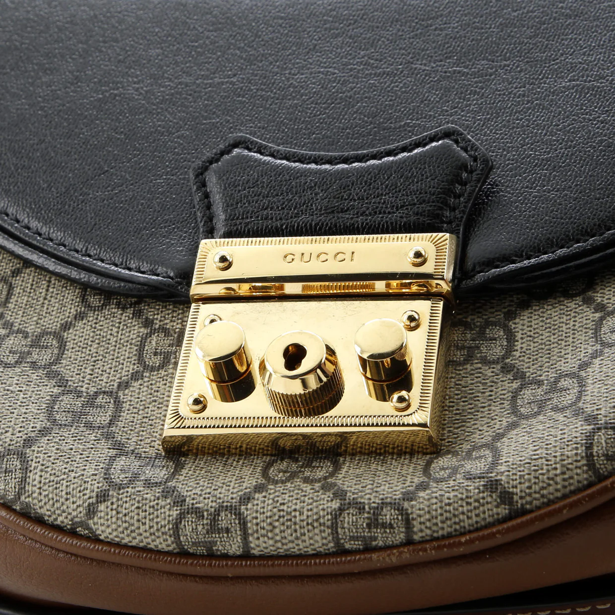 Padlock Saddle Shoulder Bag GG Coated Canvas and Leather Small - Deep Luxury