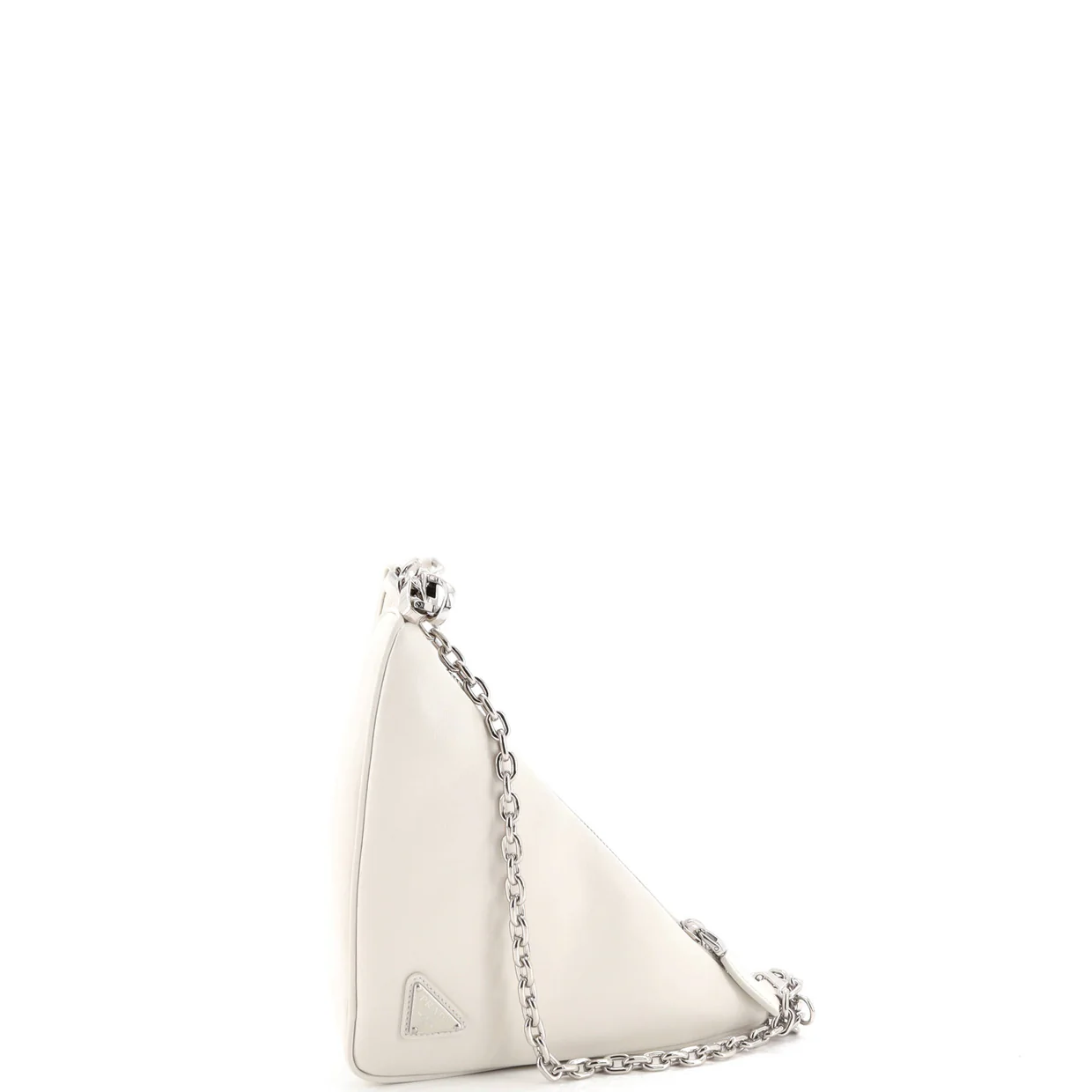 Triangle Logo Zip Chain Crossbody Bag Embossed Leather Small - Deep Luxury