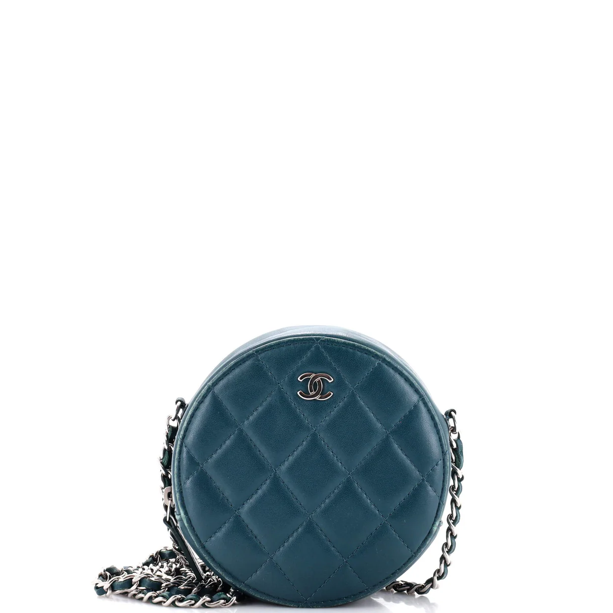 Round Clutch with Chain Quilted Lambskin Mini - Deep Luxury