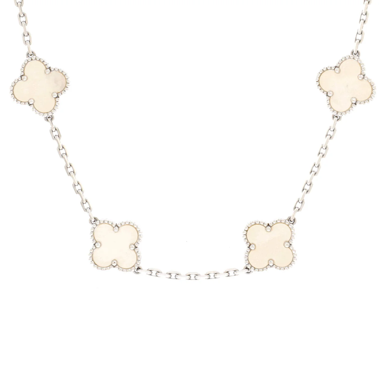 Vintage Alhambra 10 Motifs Necklace 18K White Gold and Mother of Pearl - Deep Luxury