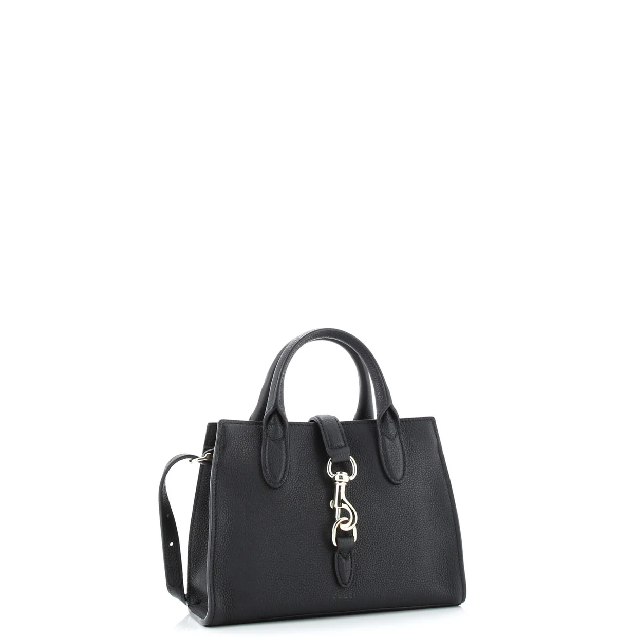 Top Handle Tote with Hook Closure Leather Small - Deep Luxury