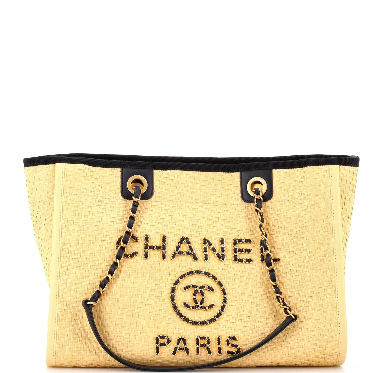 Deauville Tote Straw with Chain Detail Small - Deep Luxury
