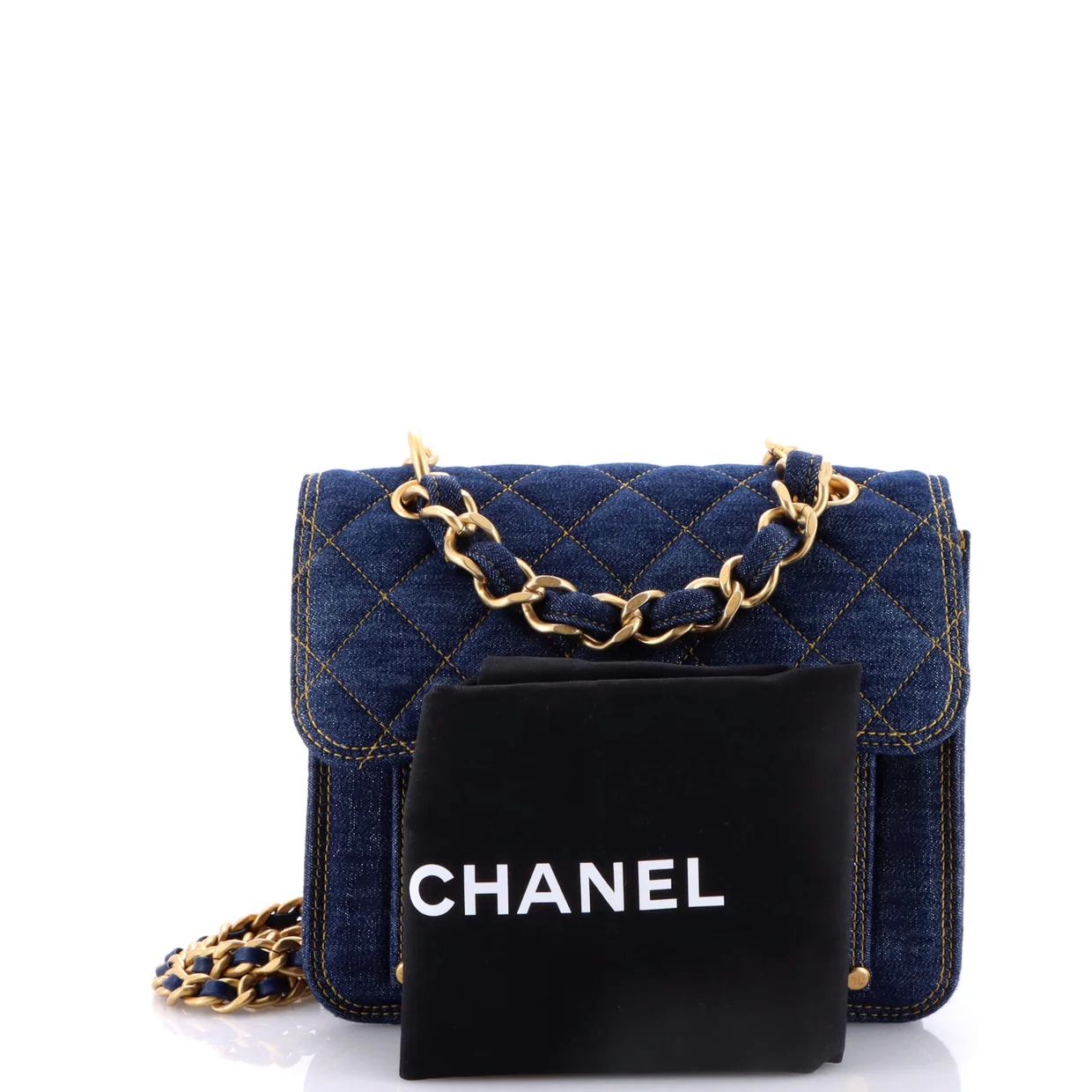 Double You CC Flap Bag Quilted Denim Medium - Deep Luxury