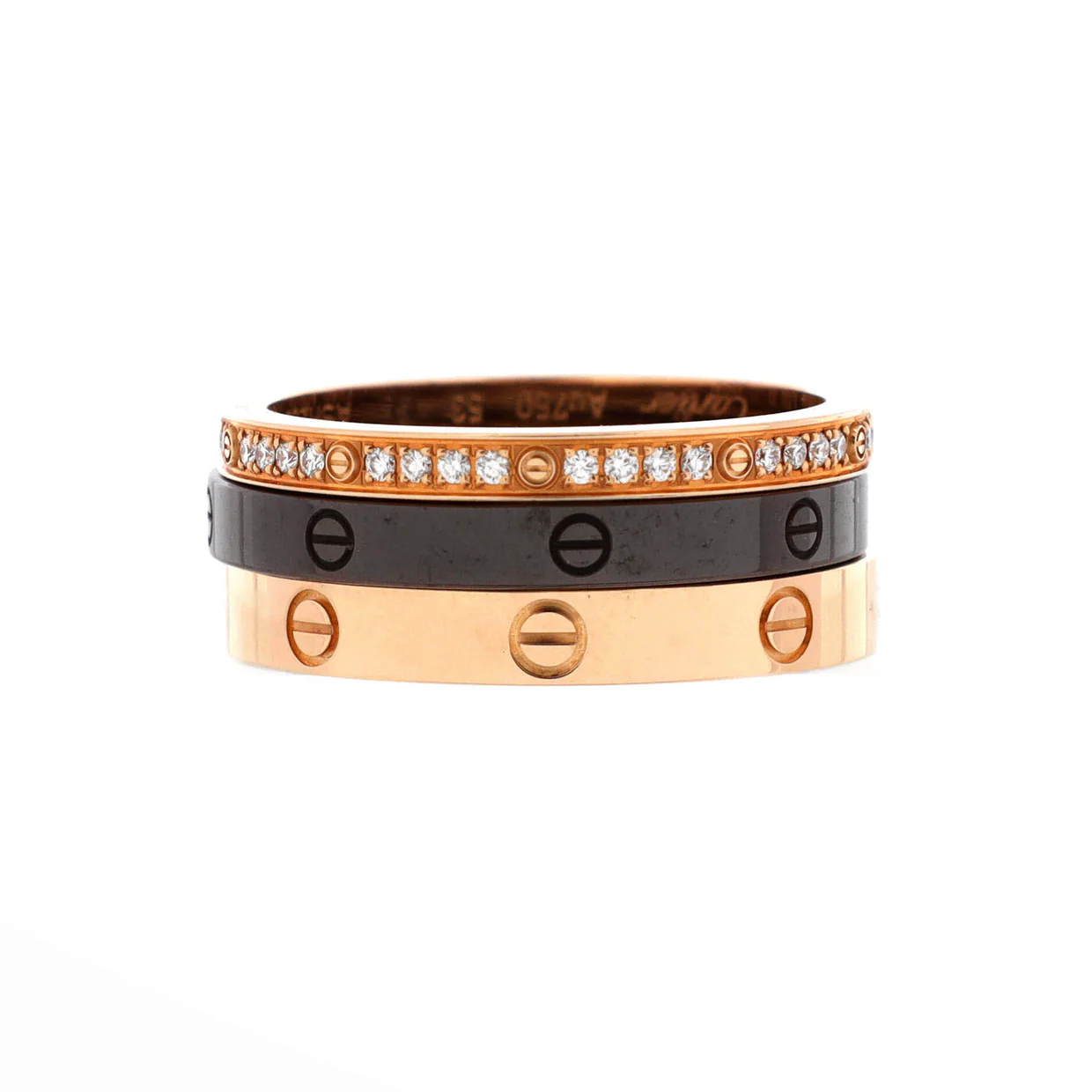 Love Band 3 Ring Set 18K Rose Gold, Diamonds and Ceramic - Deep Luxury