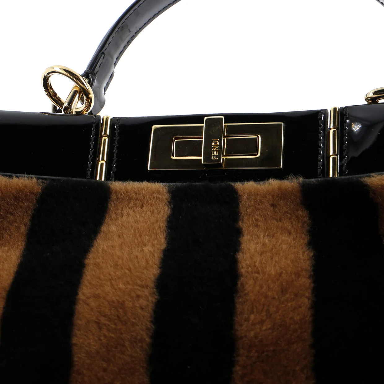Peekaboo Bag Striped Shearling with Patent Medium - Deep Luxury