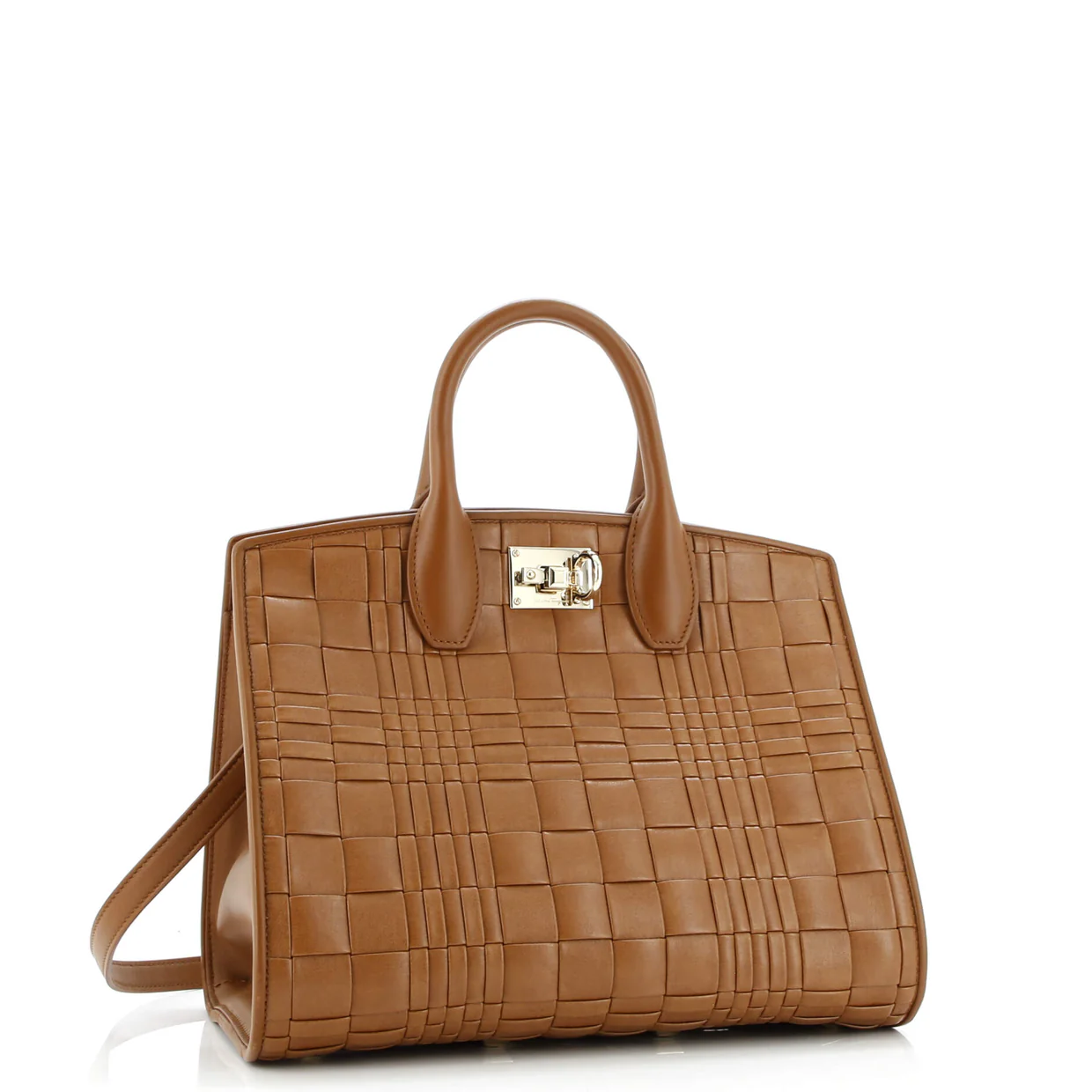 Studio Box Satchel Woven Leather Medium - Deep Luxury