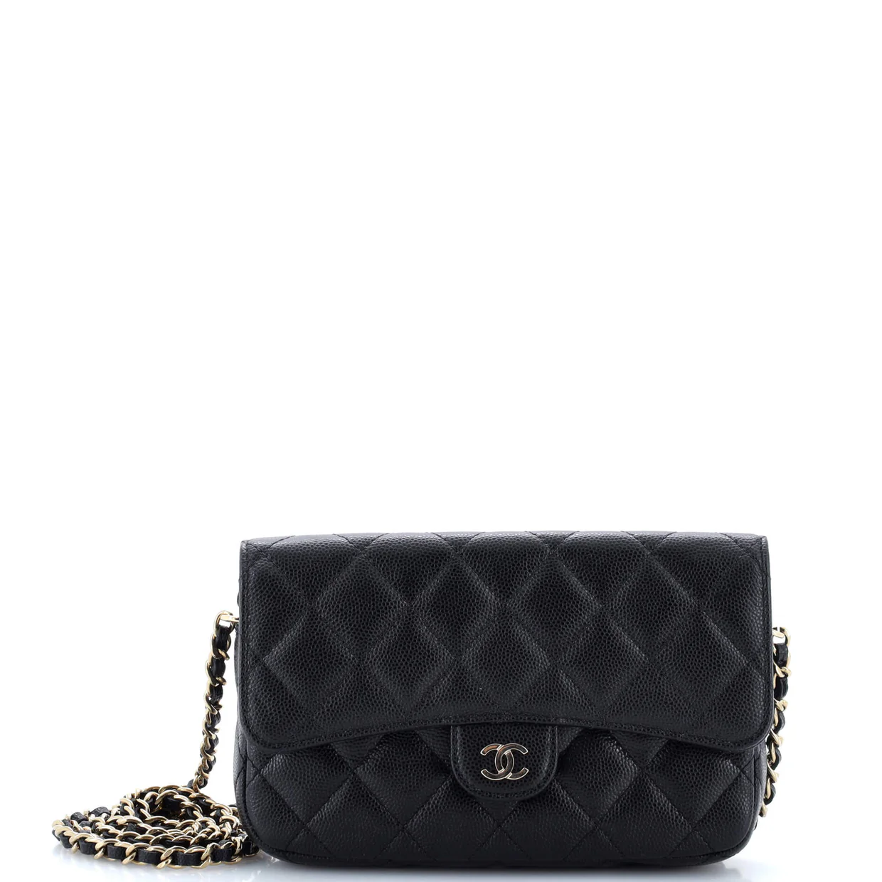 Classic Flap Phone Holder with Chain Quilted Caviar - Deep Luxury