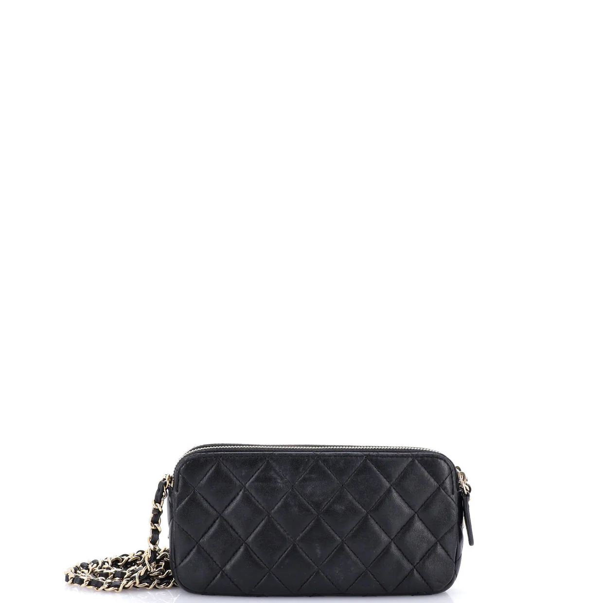 Double Zip Clutch with Chain Quilted Lambskin - Deep Luxury