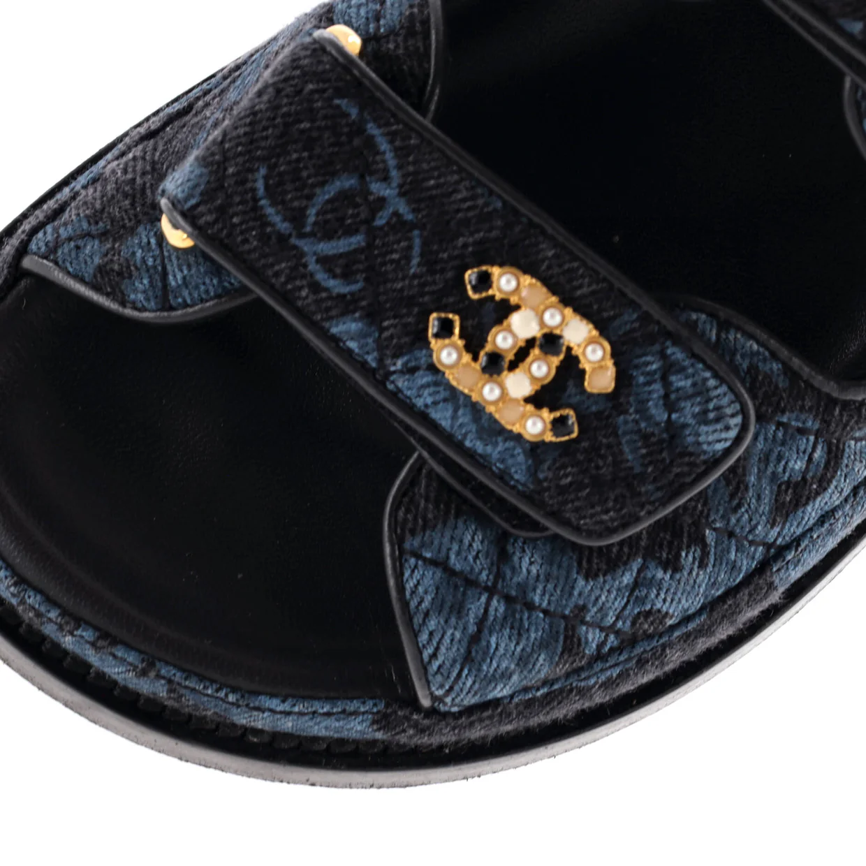 Women's Velcro Dad Sandals Quilted Printed Denim - Deep Luxury