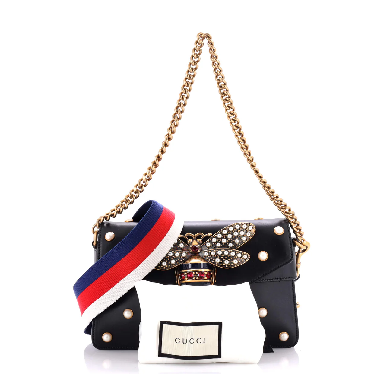 Broadway Pearly Bee Shoulder Bag Embellished Leather Mini - Deep Luxury