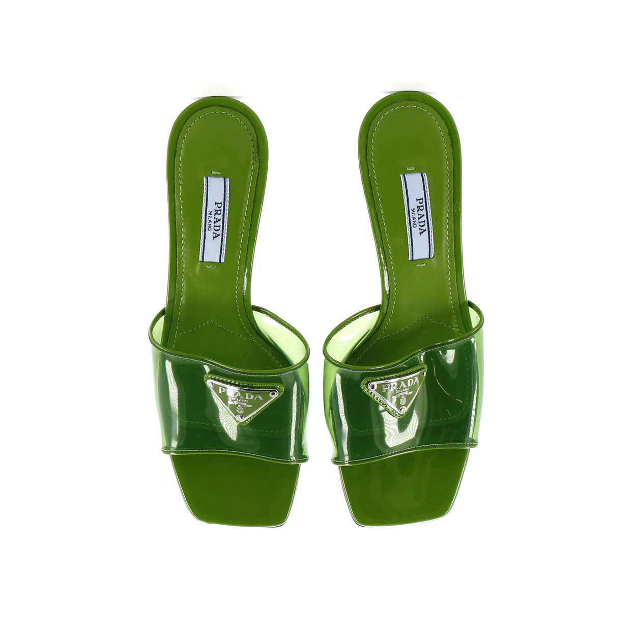 Women's Triangle Logo Kitten Heeled Sandals PVC with Patent - Deep Luxury